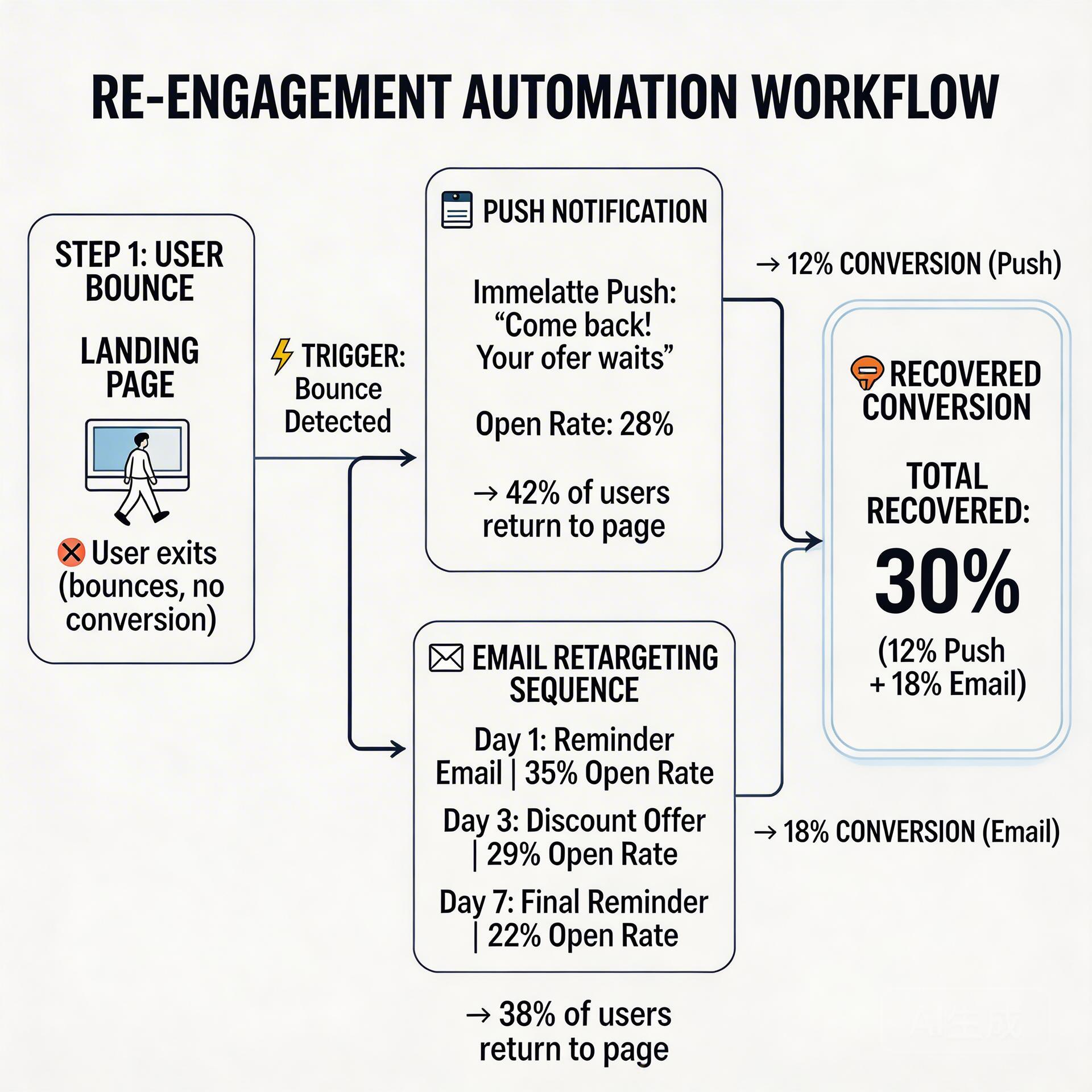 Post-click re-engagement flow for PMax bouncers