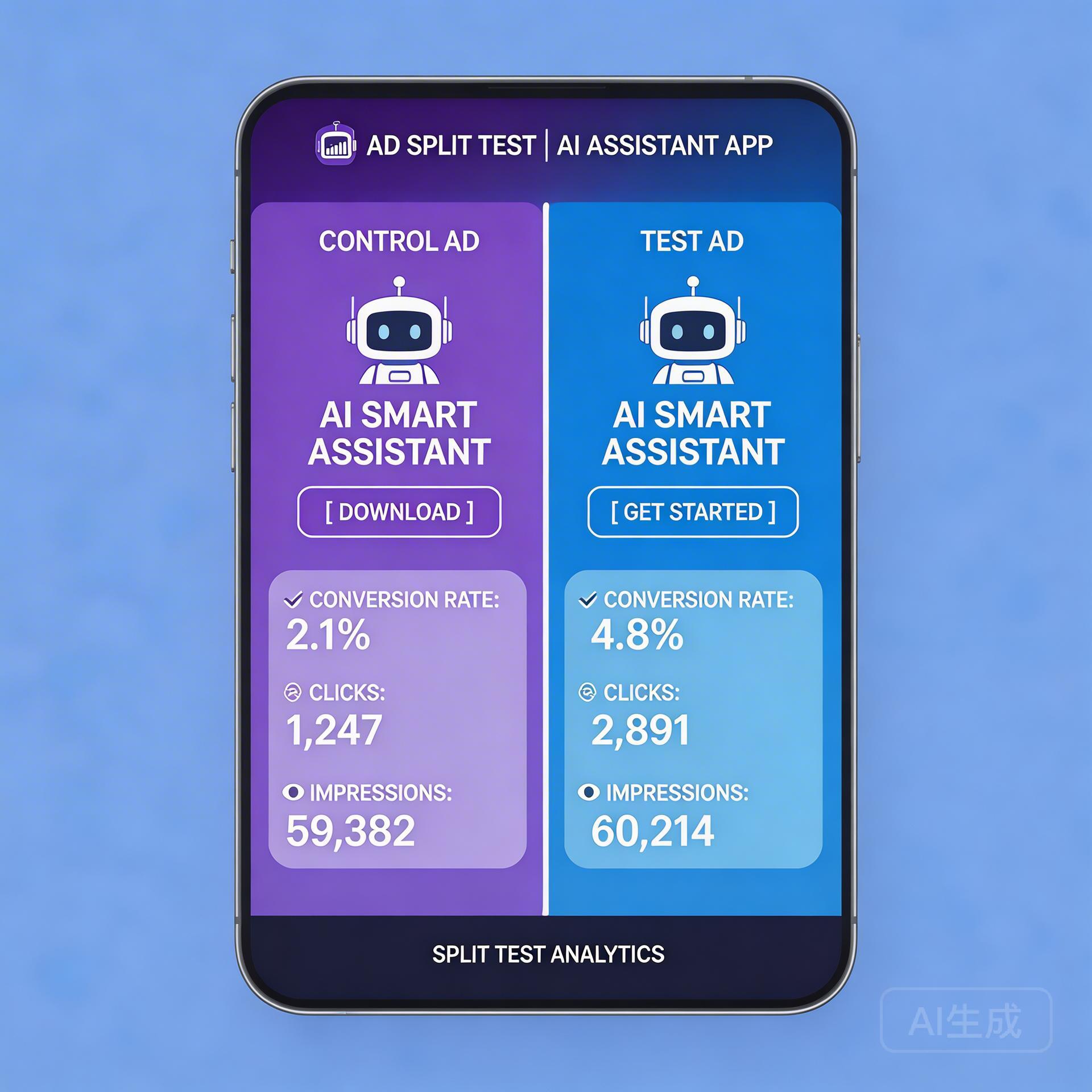 Facebook ads A/B creative test showing CVR improvement