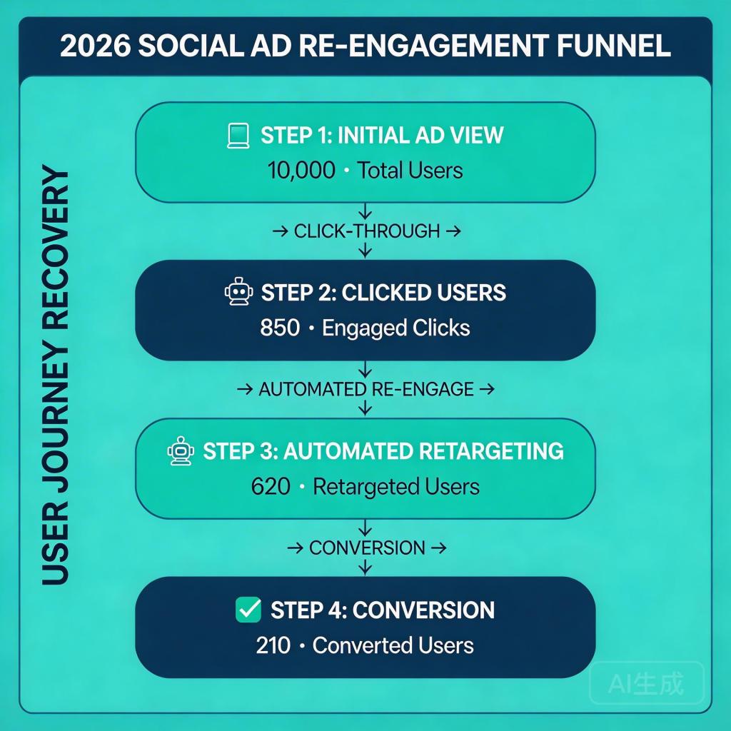 Social ads post-click re-engagement funnel diagram 2026