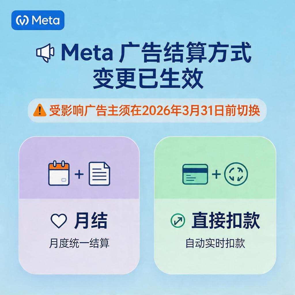 Meta Ads billing settings dashboard showing payment method switch to monthly invoicing or direct debit before March 31 2026 deadline
