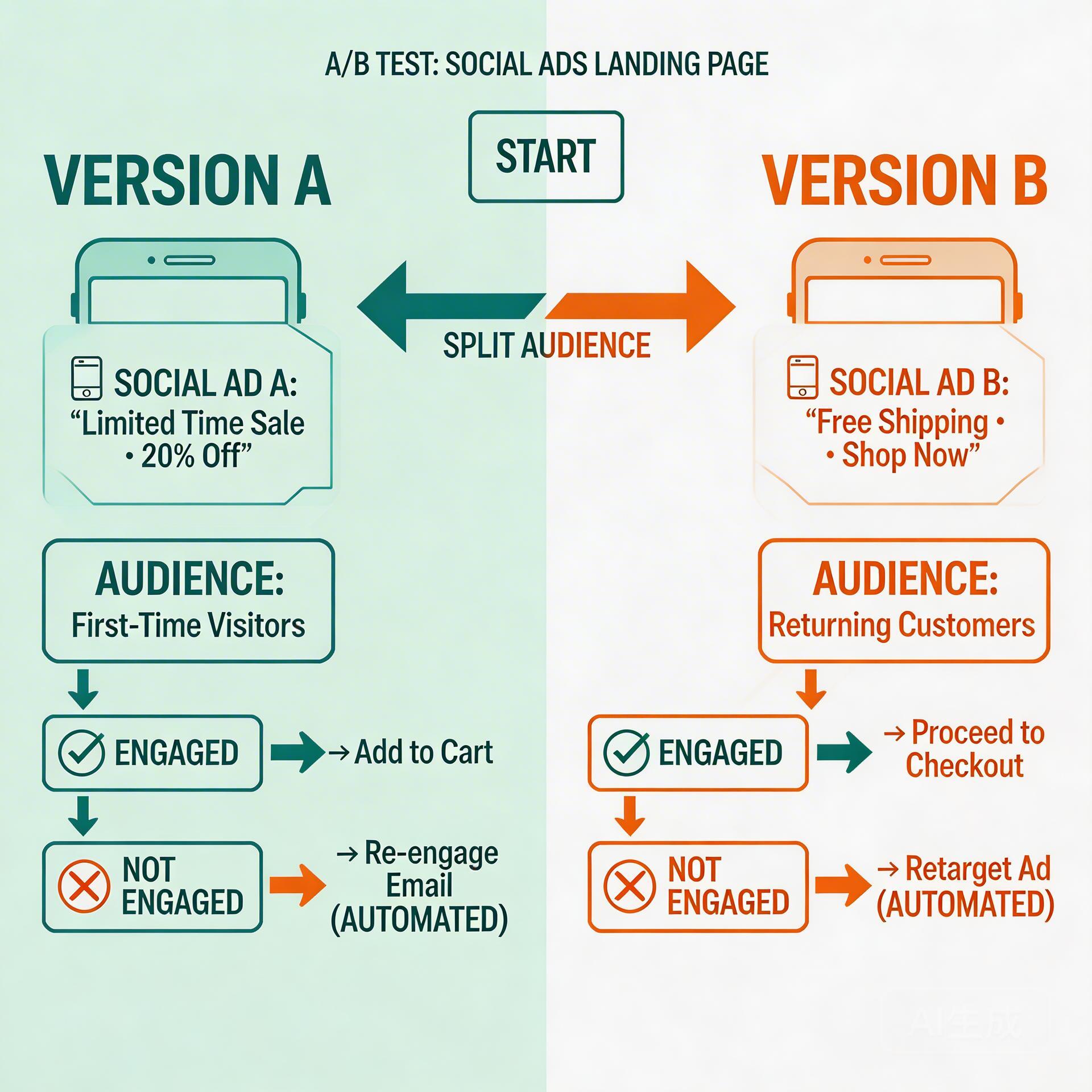 Social ads landing page testing and re-engagement automation