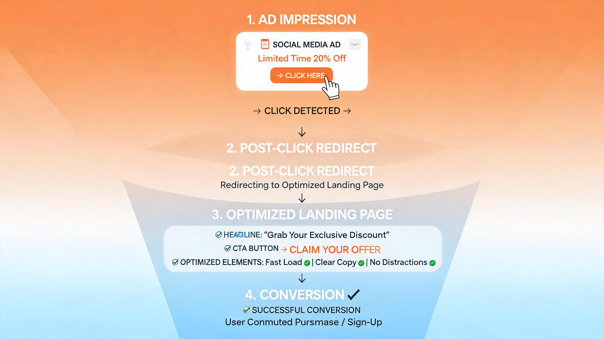 Post-click optimization funnel for social ads
