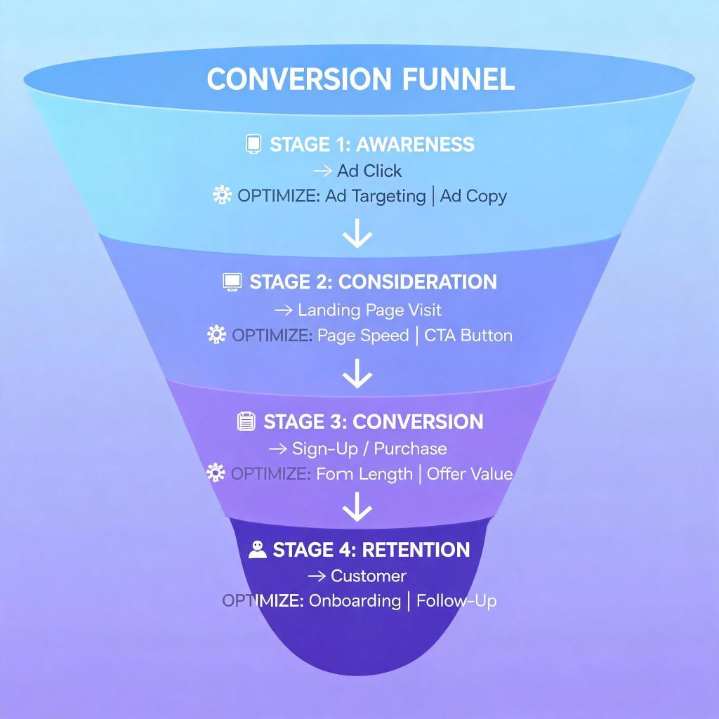 Facebook ads conversion rate optimization funnel diagram