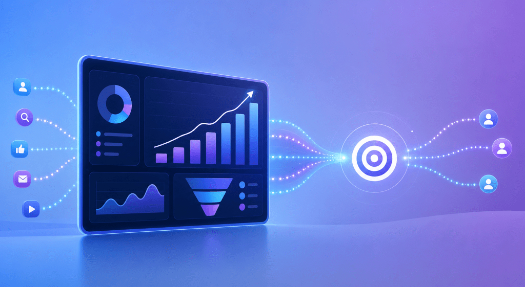 Ad measurement and post-click conversion optimization dashboard illustration